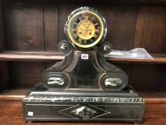A 19th C. BLACK AND GREEN MARBLE CASED VINCENTI CLOCK COUNTWHEEL STRIKING ON A BELL, THE MERCURY