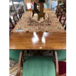 AN ANTIQUE AND LATER MAHOGANY TWIN PEDESTAL DINING TABLE, TWO LEAVES. LENGTH EXTENDED 258 H 72. W