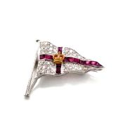 A VINTAGE DIAMOND AND RUBY BURGEE TYPE FLAG FOR THE ROYAL YACHT SQUADRON BROOCH, UNHALLMARKED