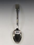 A SILVER FIDDLE PATTERN BASTING SPOON BY SAMUEL HAYNE AND DUDLEY CATER, LONDON 1851, INSCRIBED FOR A