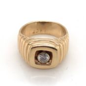 A GENTS DIAMOND SET SIGNET RING. THE CENTRAL RUBOVER DIAMOND INSET INTO A CUSHION SHAPED HEAD.