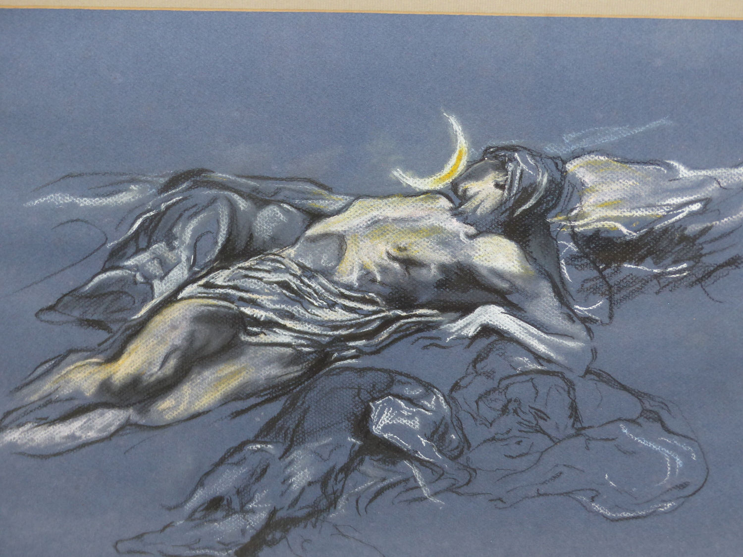 ATTRIBUTED TO ARTHUR WARDLE (1860-1949) DIANA (LUNA) PASTEL DRAWING. 25.5 x 32.5cms - Image 2 of 6