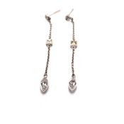 A PAIR OF 18ct WHITE GOLD HALLMARKED TRIPLE DIAMOND DROP ARTICULATING STUD EARRINGS. WEIGHT 2.