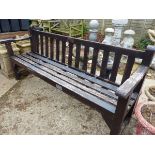 TWO LARGE TEAK GARDEN BENCHES. H 90 x W 196 x D 60cms