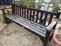 TWO LARGE TEAK GARDEN BENCHES. H 90 x W 196 x D 60cms