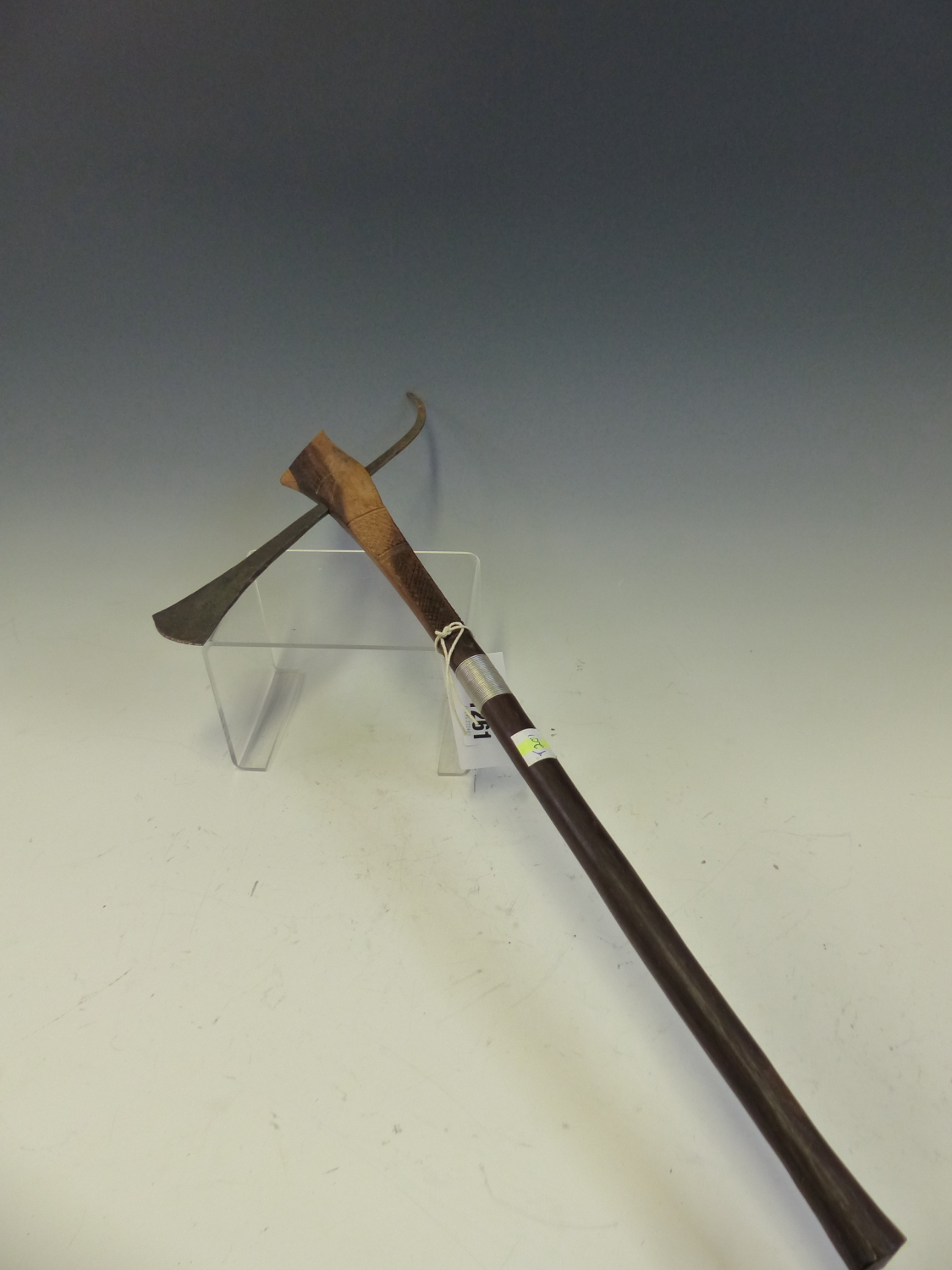 A MODERN CEREMONIAL AXE, THE WOODEN HANDLE WITH HATCHED CARVING AND WIRED BINDING BELOW THE BLADE, - Image 2 of 6