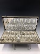 A CASED SET OF TWELVE AMSTERDAM SILVER COFFEE SPOONS WITH TWO SUGAR SPOONS