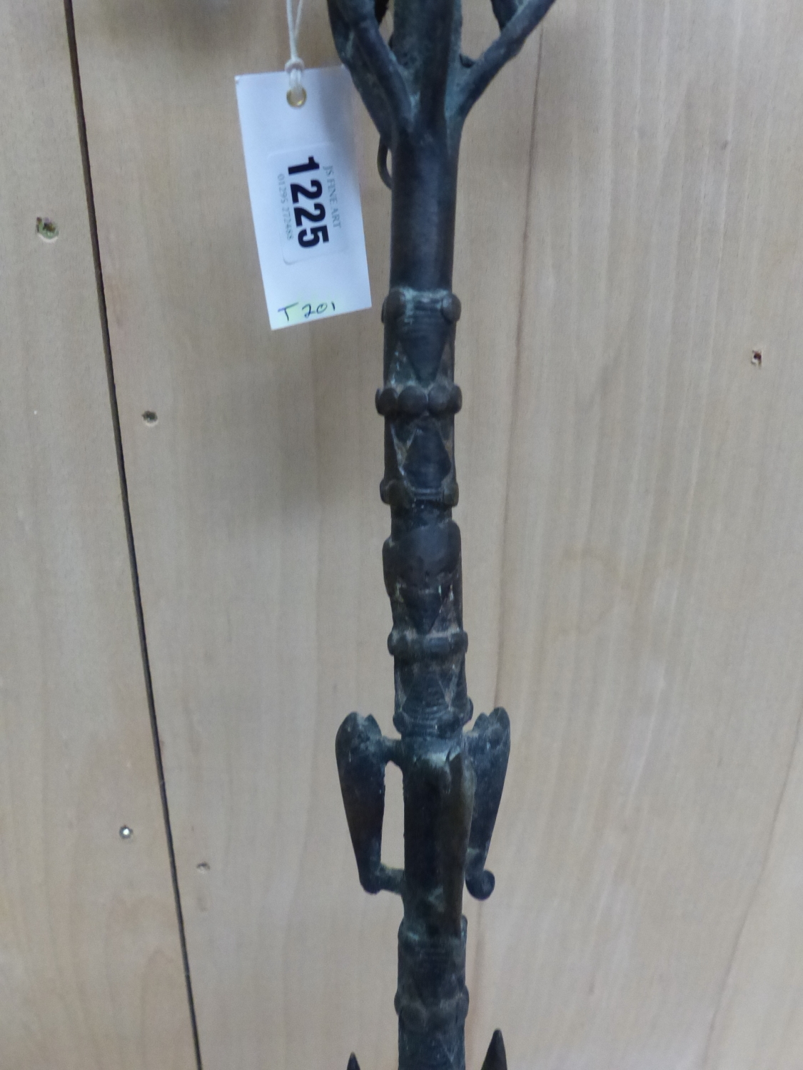 A 20th C. ASANTE BRONZE STAFF OF OFFICE, THE HOOKED HANDLE ENDING IN THE HEAD OF A GAZELLE ABOVE - Image 4 of 7