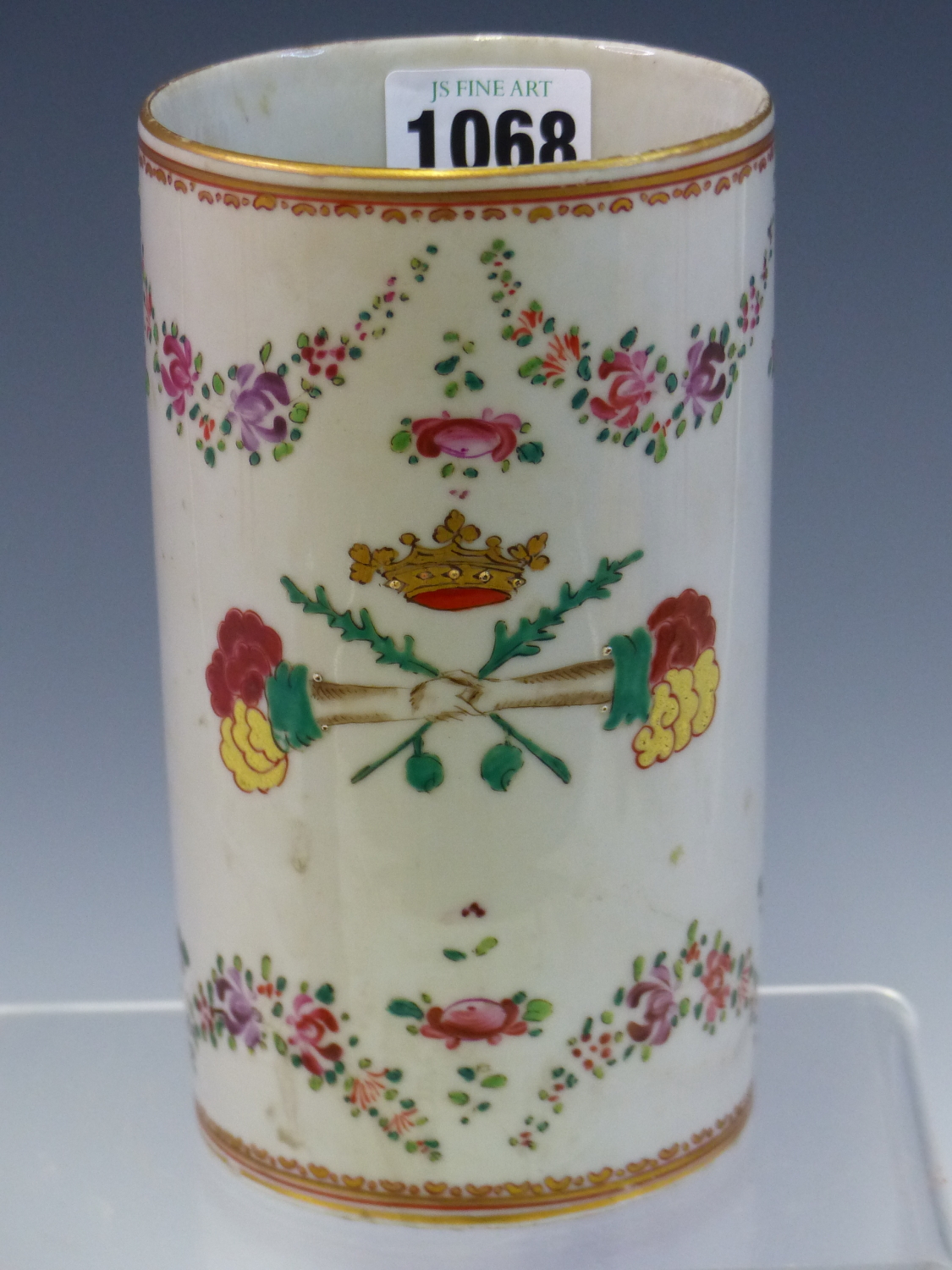 A LATE 19th C. CHINESE EXPORT SSTYLE CYLINDRICAL MUG, THE SWAGS OF FLOWERS ABOVE AND BELOW THE - Image 2 of 7