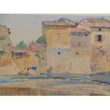 JOHN MOORE (20th C.) THE SUNDAY FISHERMAN, RIVER DROME, SIGNED, WATERCOLOUR, GALLERY LABEL VERSO. 38