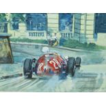 RODNEY DIGGINS, "STERLING MOSS" MONACO 1956, WATERCOLOUR SIGNED AND DATED 1980,TOGETHER WITH