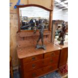 A LATE 19th/EARLY 20th C. CONTINENTAL MAHOGANY MARBLE TOP MIRROR BACK DRESSING CHEST, BEVELLED PLATE