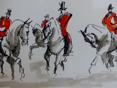 20th/21st C. FRENCH SCHOOL. DRESSAGE , MONOGRAMMED, INK AND COLOUR WASHES. 36 x 49cms