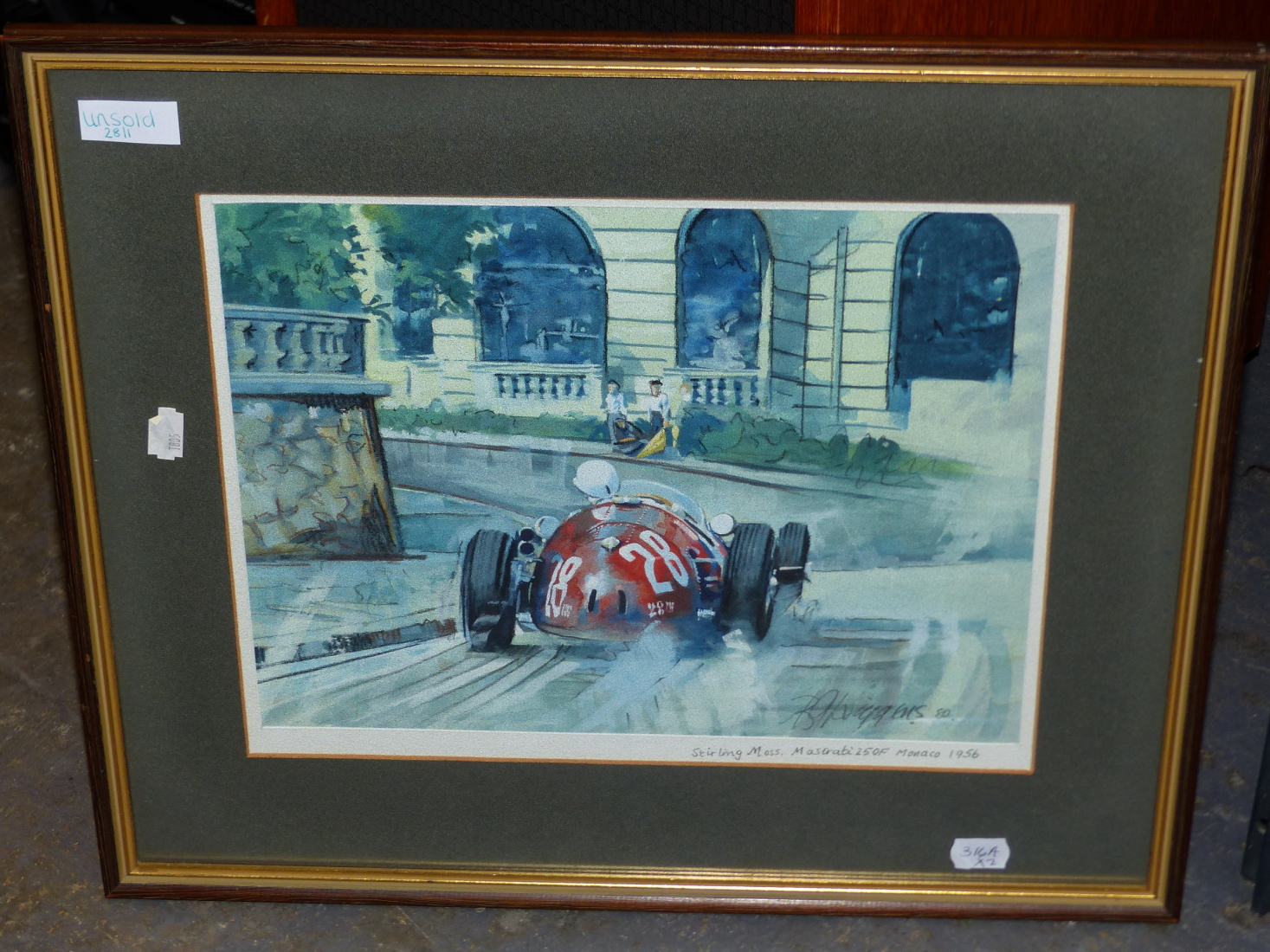 RODNEY DIGGINS, "STERLING MOSS" MONACO 1956, WATERCOLOUR SIGNED AND DATED 1980,TOGETHER WITH - Image 2 of 11