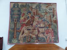 A RENAISSANCE STYLE WALL HANGING OF HAWKING/HUNTING PARTY