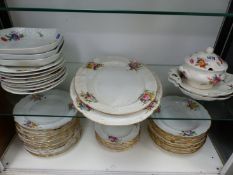 A 19th C. SPODE 1943 PATTERN PART SERVICE, EACH MOULDED RIM PAINTED WITH THREE SPRAYS OF FLOWERS,