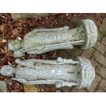 A PAIR OF CARVED GRANITE ORIENTAL STYLE GARDEN FIGURES