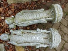 A PAIR OF CARVED GRANITE ORIENTAL STYLE GARDEN FIGURES