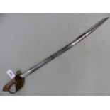 A BRITISH NAVAL OFFICER'S 1827 PATTERN PIPE BACK SWORD THE BLADE ETCHED WITH THE ROYAL ARMORIALS,