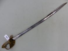 A BRITISH NAVAL OFFICER'S 1827 PATTERN PIPE BACK SWORD THE BLADE ETCHED WITH THE ROYAL ARMORIALS,