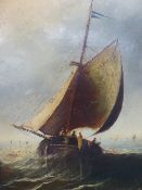 19th/20th C. ENGLISH SCHOOL. FISHING BOATS, OIL ON BOARD. 42 x 33cms