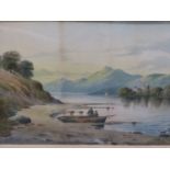 W. LANGLEY (19th C. ENGLISH SCHOOL) TWO HIGHLAND LAKE VIEWS, SIGNED, WATERCOLOURS. 25 x 37cms (2)