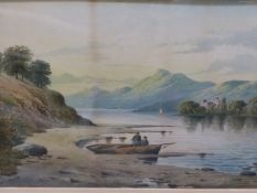 W. LANGLEY (19th C. ENGLISH SCHOOL) TWO HIGHLAND LAKE VIEWS, SIGNED, WATERCOLOURS. 25 x 37cms (2)