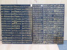 TWO BLACK BOARDS LISTING MASONIC NAMES OF LODGE MASTERS FROM 1869-1923, TO INCLUDE SOME WHO WERE