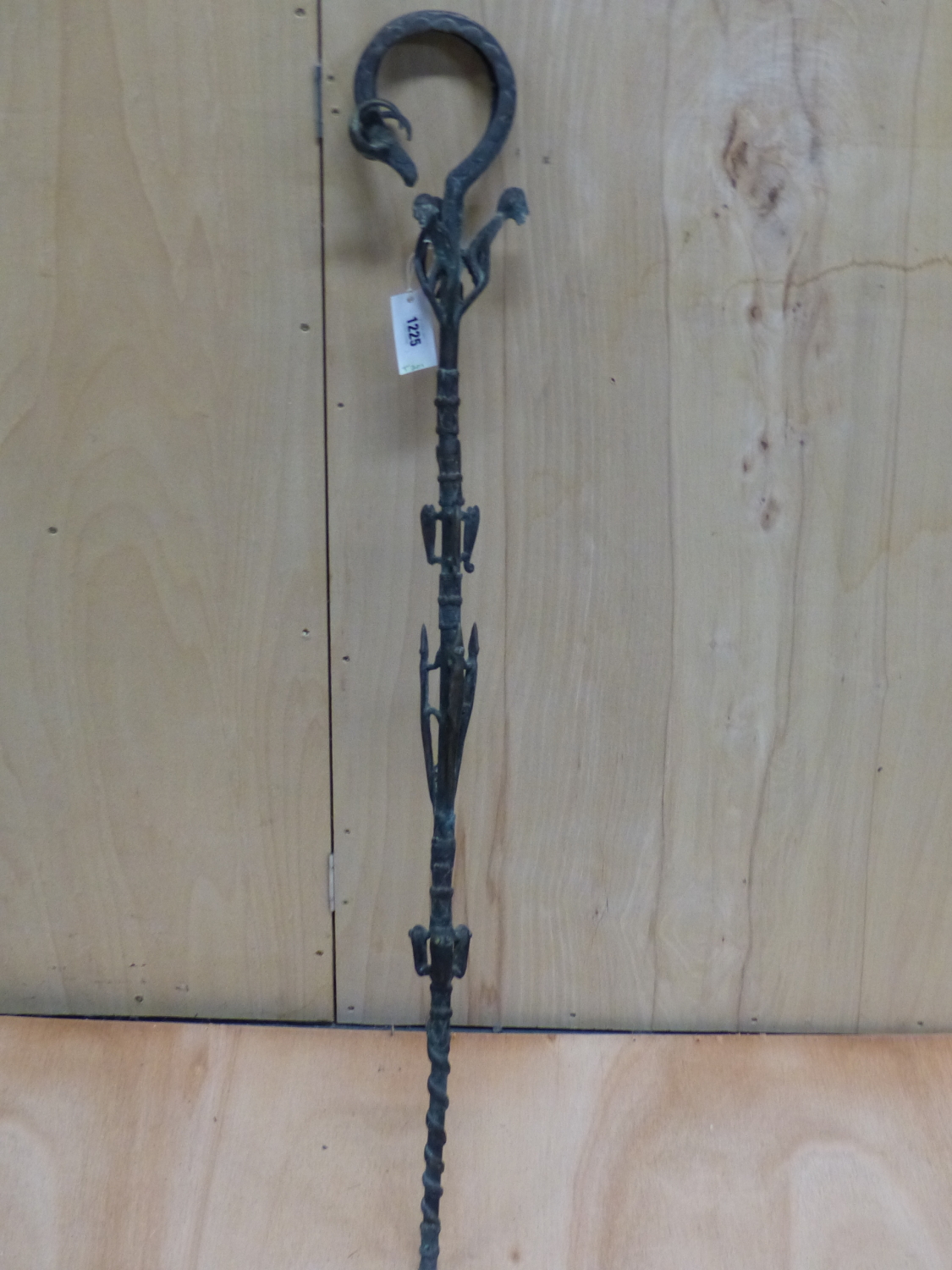 A 20th C. ASANTE BRONZE STAFF OF OFFICE, THE HOOKED HANDLE ENDING IN THE HEAD OF A GAZELLE ABOVE - Image 2 of 7