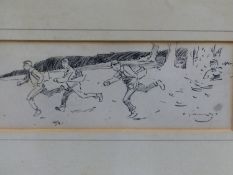 ALFRED J. MUNNINGS (1878-1959) BOYS RUNNING, SIGNED, PEN AND INK DRAWING. 6.5 x 16.5cms