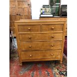 A ROBERT MOUSEMAN THOMPSON OAK CHEST OF TWO SHORT AND THREE LONG DRAWERS. W 91.5 x D 46 x H 94cms.