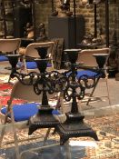 PAIR OF ORNATE VICTORIAN CAST IRON GOTHIC REVIVAL CANDELABRA.