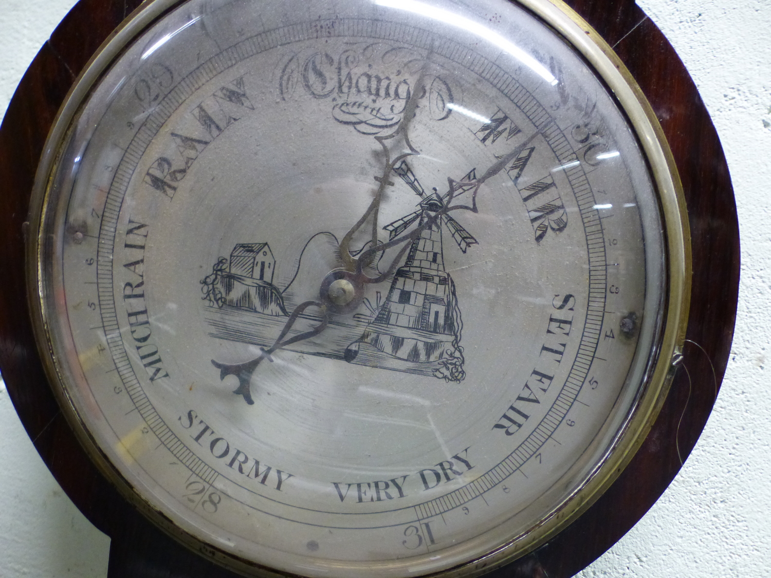 A 19th C. ROSEWOOD WHEEL BAROMETER BY G KALABERGO, BANBURY, THE BROKEN PEDIMENT ABOVE DRY/DAMP DIAL, - Image 4 of 7