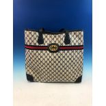 GUCCI NAVY BLUE WITH RED STRIPE LARGE SHOPPING TOTE, TOGETHER WITH A SMALL SHOULDER BAG OF THE