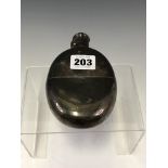 A SILVER FLATTENED OVAL HIP FLASK WITH REMOVABLE CUP, LONDON 1871. WEIGHT 215g