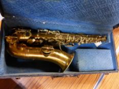 A HAWKES & SONS VINTAGE ALTO SAXOPHONE IN SOLID TRAVELLING CASE WITH BOOSEY & HAWKES RECEIPT