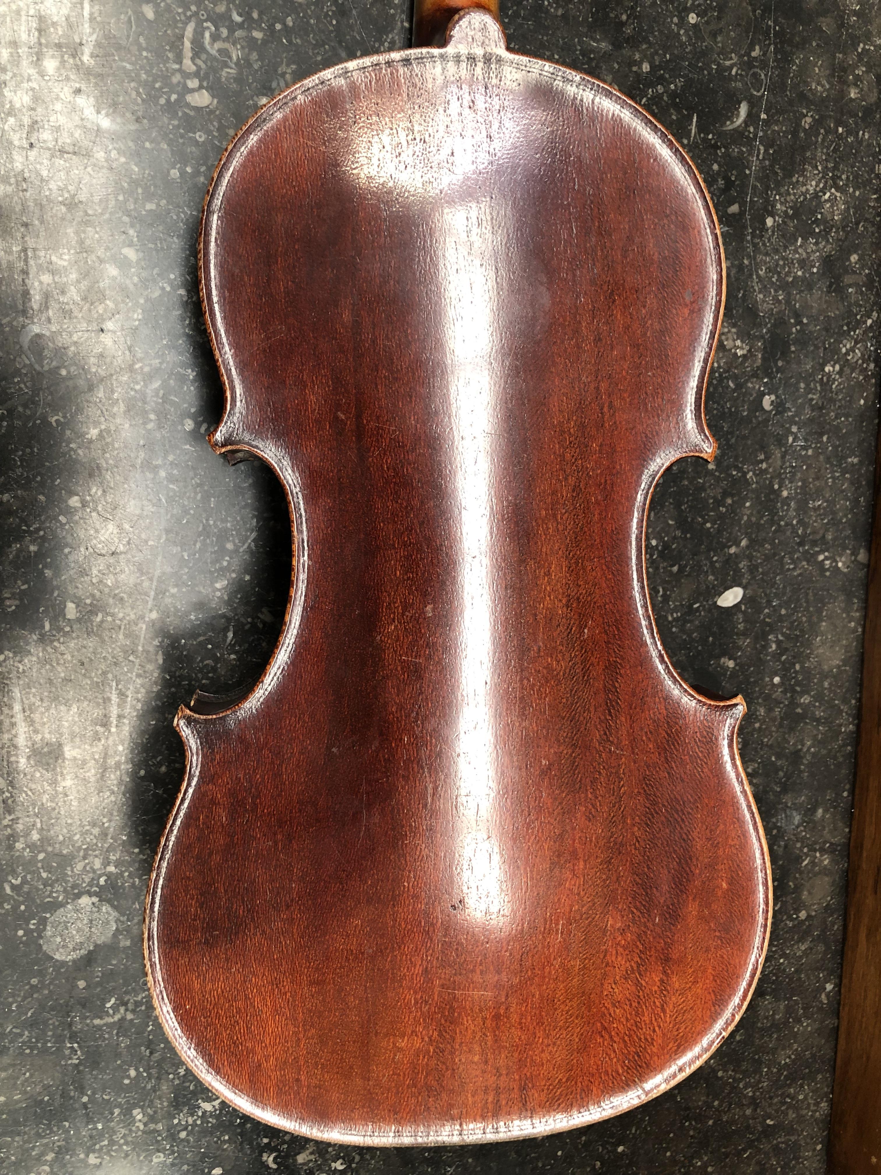 A CASED VIOLIN LABELLED MEDIO FINO, THE BACK. 33cms. - Image 3 of 13