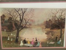 AFTER HELEN BRADLEY (1900-1979) OUR PICNIC, PENCIL SIGNED COLOUR PRINT. 43 x 60cms