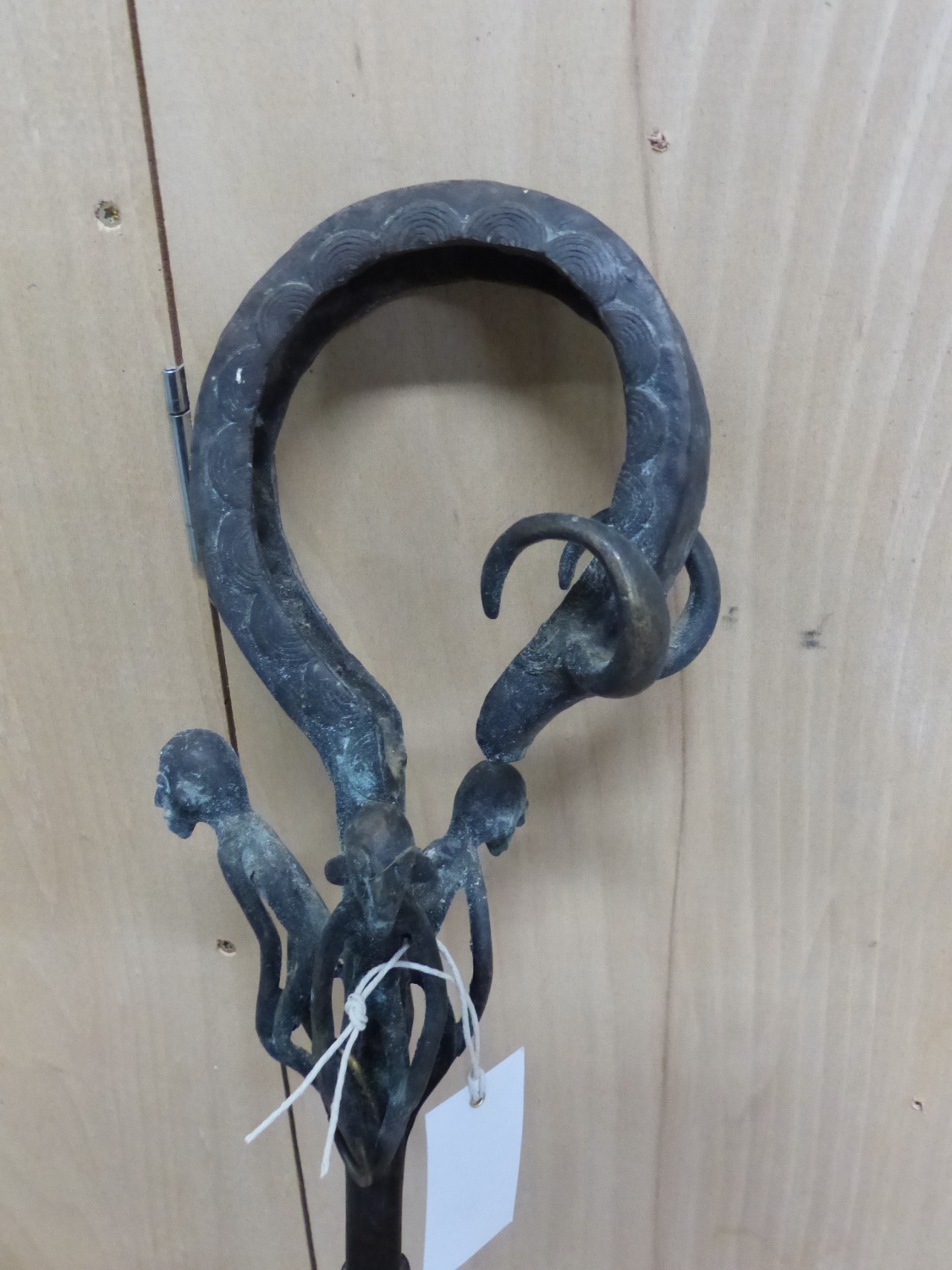 A 20th C. ASANTE BRONZE STAFF OF OFFICE, THE HOOKED HANDLE ENDING IN THE HEAD OF A GAZELLE ABOVE - Image 7 of 7