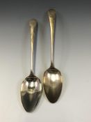 A PAIR OF GEORGE III SILVER OLD ENGLISH PATTERN SERVING SPOONS BY PETER, ANN AND WILLIAM BATEMAN,