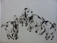 OROVIDA PISSARO (1893-1968) ARR. PIGS, PENCIL SIGNED ETCHING. 26 x 33cms UNFRAMED