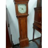 JONATHAN MARDENS, HITCHEN, A 19th C. PINE LONG CASED 30 HOUR CLOCK, THE SQUARE PAINTED DIAL WITH