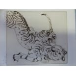 OROVIDA PISSARO (1893-1968) ARR. FIGHTING TIGERS, PENCIL SIGNED ETCHING. 27 x 22cms UNFRAMED