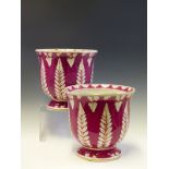 ATTRIBUTED TO SPODE, A PAIR OF MAUVE GROUND POTTERY PLANTERS, THE BELL SHAPES WITH WHITE FERNS AND