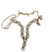 A 9ct HALLMARKED GOLD AND OPAL LAVALIERE STYLE NECKLACE. THE NECKLACE CONSISTING OF THIRTEEN