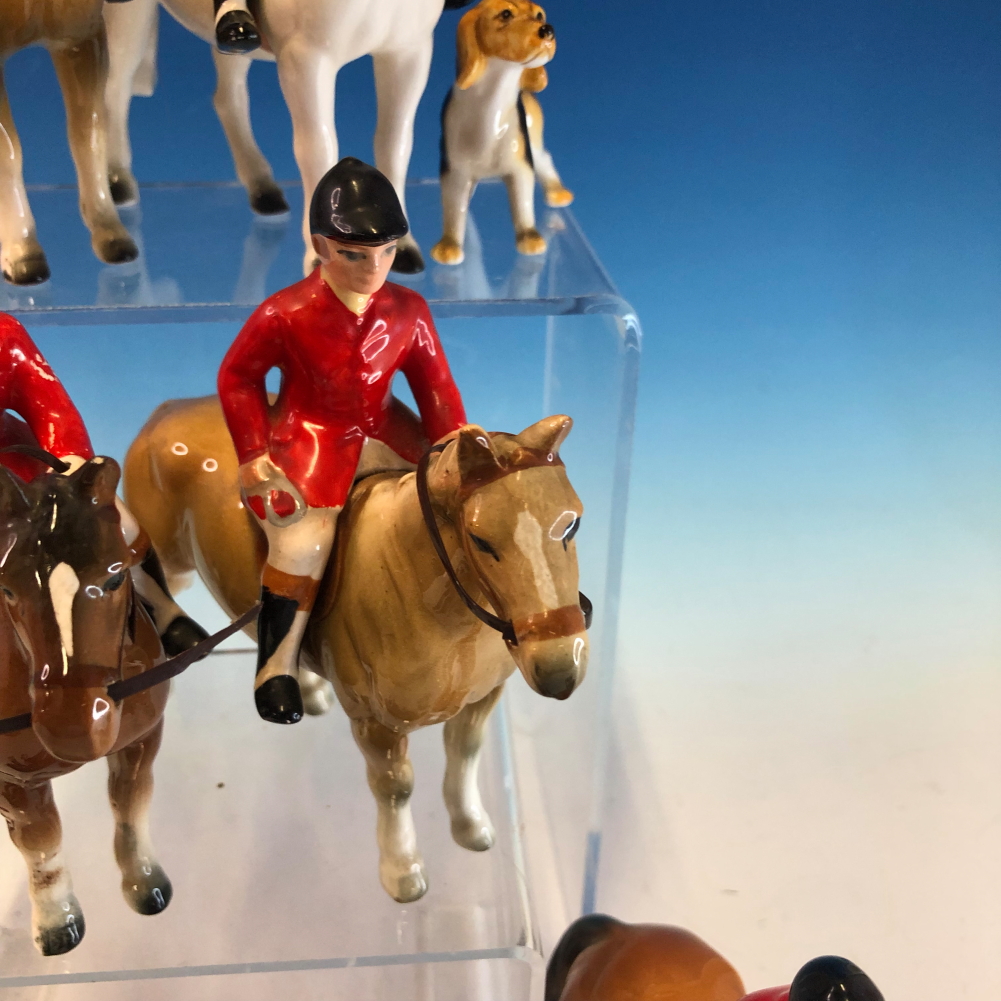 SEVEN BESWICK STYLE POTTERY HUNTSMEN WITH HORSES, SIX HOUNDS AND A FOX, SOME STAMPED FOREIGN - Image 5 of 16