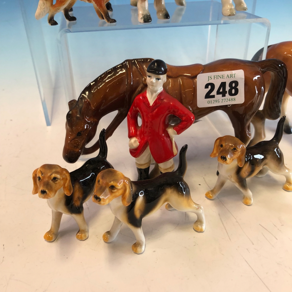 SEVEN BESWICK STYLE POTTERY HUNTSMEN WITH HORSES, SIX HOUNDS AND A FOX, SOME STAMPED FOREIGN - Image 8 of 16
