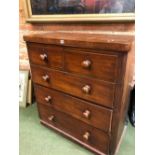 A VICTORIAN MAHOGANY CHEST OF TWO SHORT AND THREE GRADED LONG DRAWERS ON BUN FEET. W 100 x D 45 x