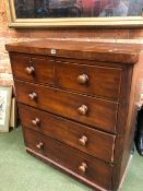 A VICTORIAN MAHOGANY CHEST OF TWO SHORT AND THREE GRADED LONG DRAWERS ON BUN FEET. W 100 x D 45 x