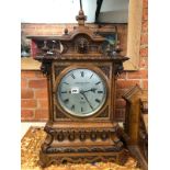 A 19th C. BARRAUD AND LUNDS GOTHIC STYLE OAK BRACKET CLOCK, THE THREE TRAIN FUSEE MOVEMENT